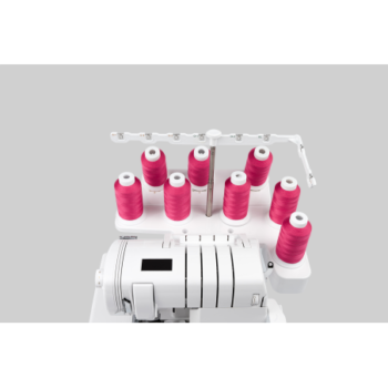 Surjeteuse & recouvreuse combinée avec enfilage à air et système automatique de tension